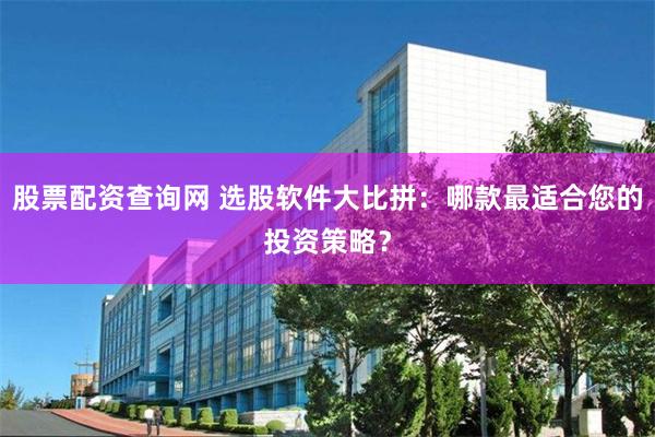 股票配资查询网 选股软件大比拼：哪款最适合您的投资策略？