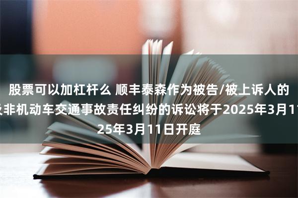 股票可以加杠杆么 顺丰泰森作为被告/被上诉人的1起涉及非机动车交通事故责任纠纷的诉讼将于2025年3月11日开庭