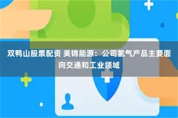 双鸭山股票配资 美锦能源：公司氢气产品主要面向交通和工业领域
